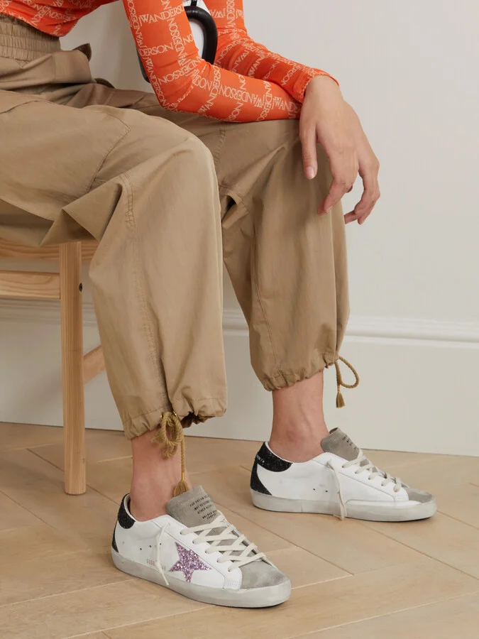 Golden Goose - Superstar Distressed Glittered Leather Sneakers - White - Image 2