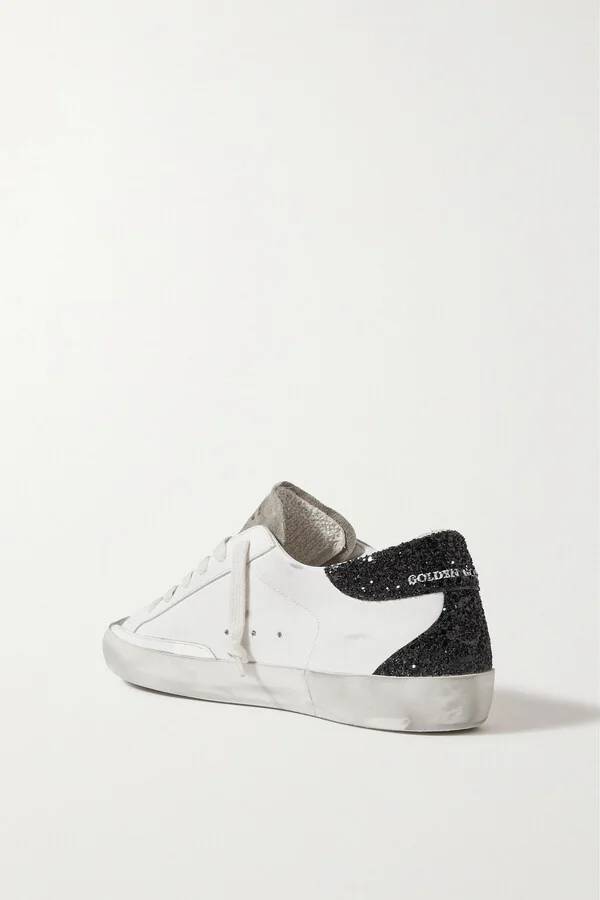 Golden Goose - Superstar Distressed Glittered Leather Sneakers - White - Image 3