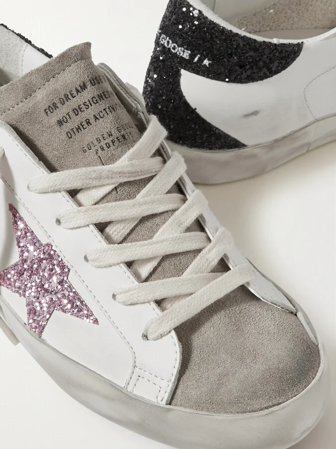 Golden Goose - Superstar Distressed Glittered Leather Sneakers - White - Image 4