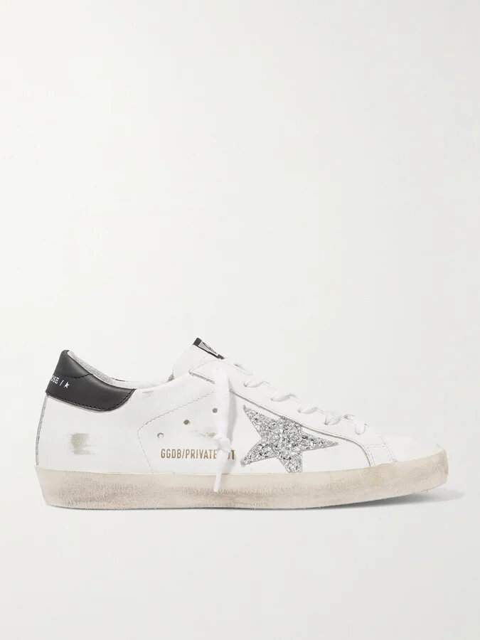 Golden Goose - Superstar Distressed Glittered Leather Sneakers - White