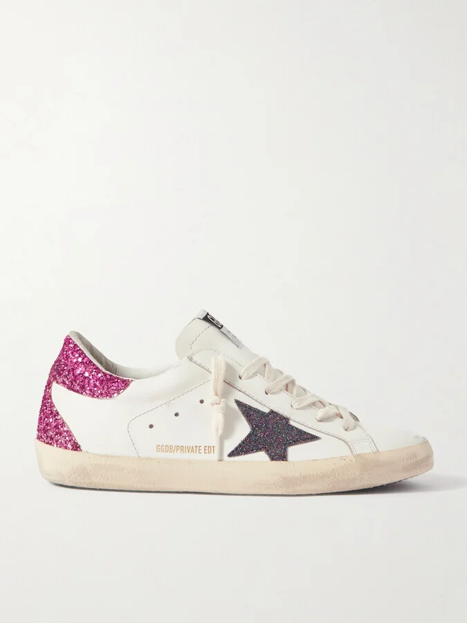 Golden Goose - Superstar Distressed Glittered Leather Sneakers - White