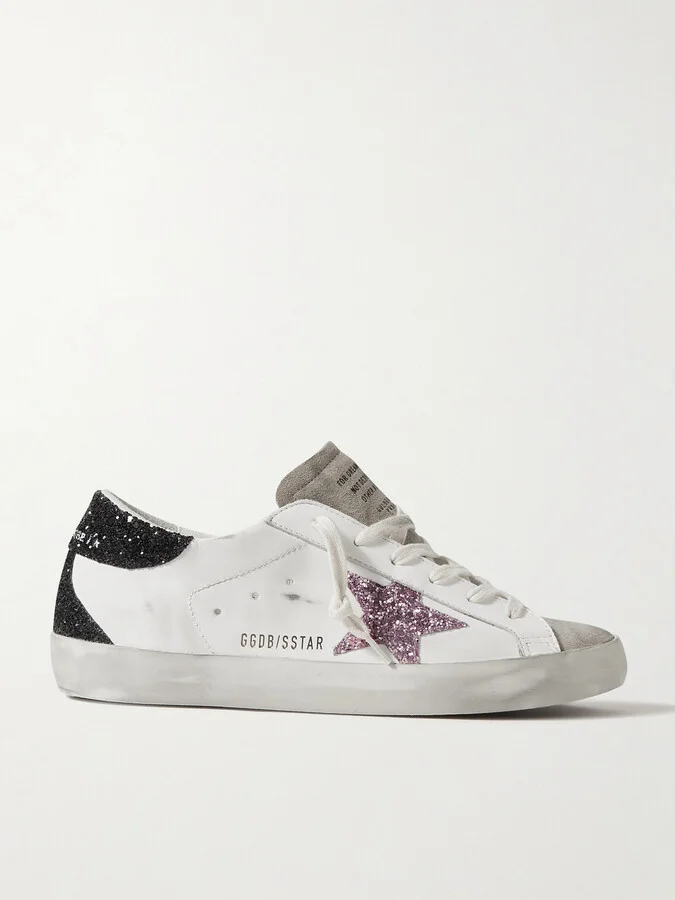 Golden Goose - Superstar Distressed Glittered Leather Sneakers - White