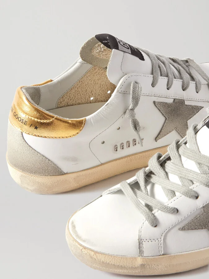 Golden Goose - Superstar Distressed Leather And Suede Sneakers - White - Image 4
