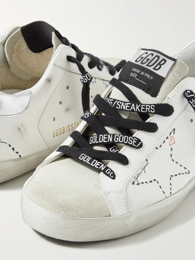 Golden Goose - Superstar Distressed Leather And Suede Sneakers - White - Image 4