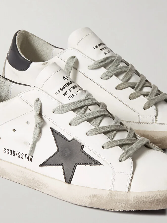 Golden Goose - Superstar Distressed Leather Sneakers - White - Image 5
