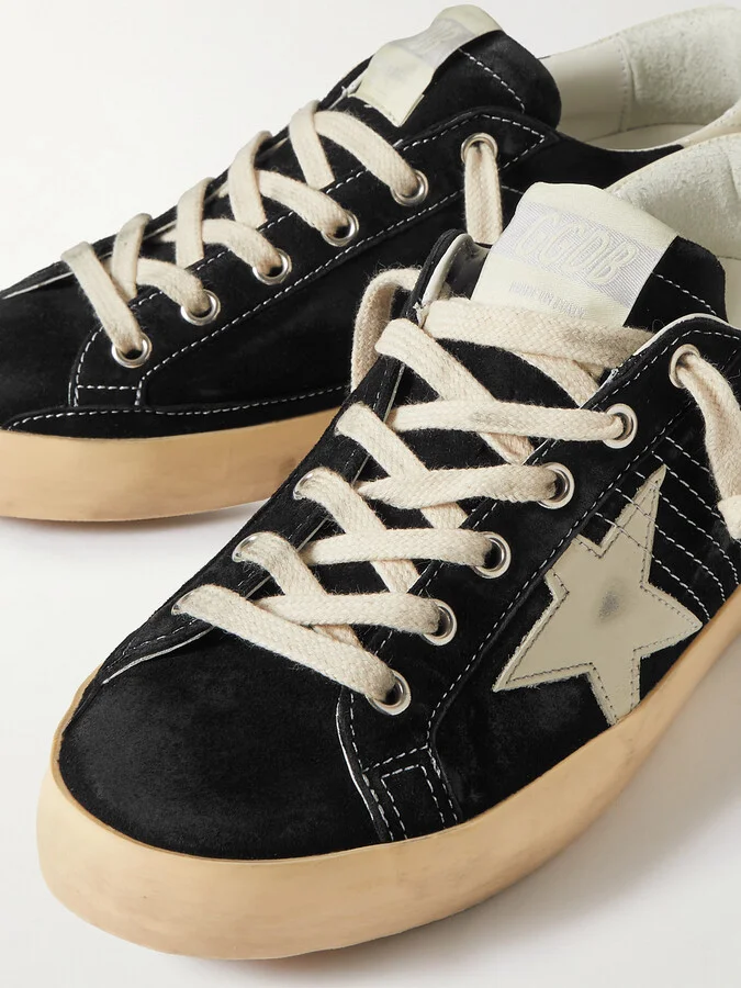 Golden Goose - Superstar Distressed Leather-trimmed Suede Sneakers - Black - Image 4