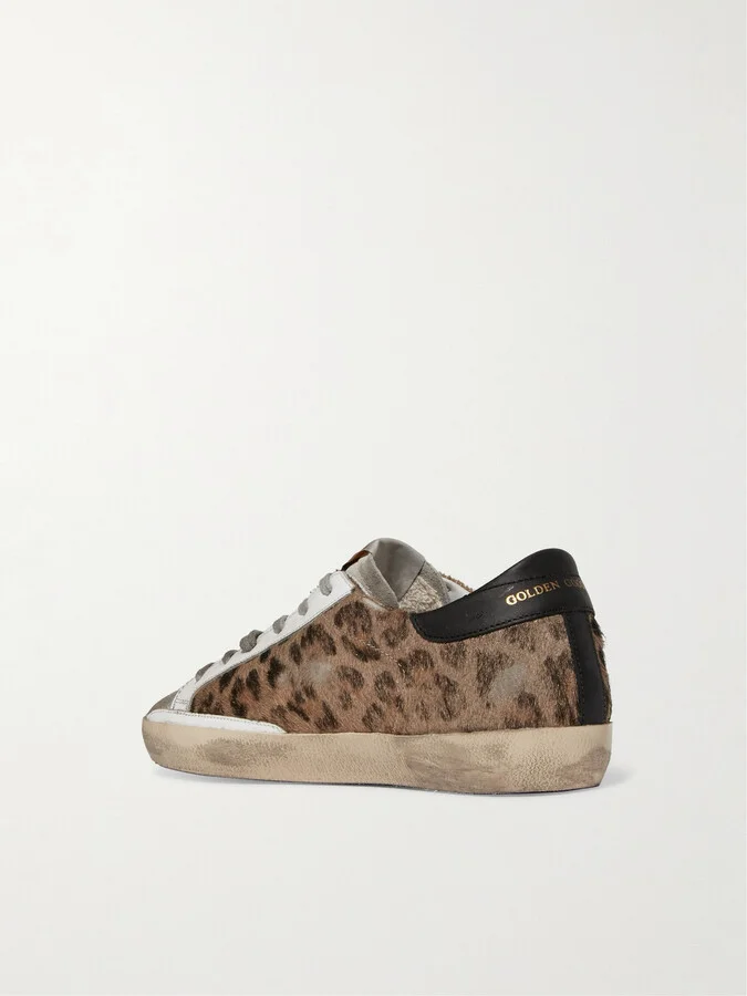 Golden Goose - Superstar Distressed Leopard-print Calf Hair, Leather And Suede Sneakers - Animal print - Image 3