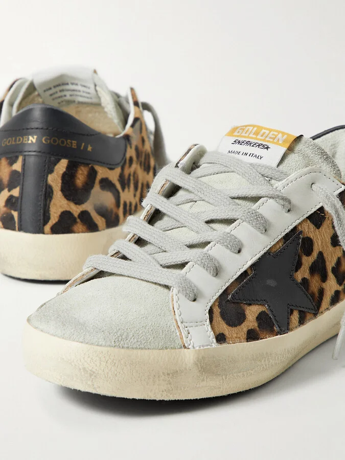 Golden Goose - Superstar Distressed Leopard-print Calf Hair, Leather And Suede Sneakers - Brown - Image 4