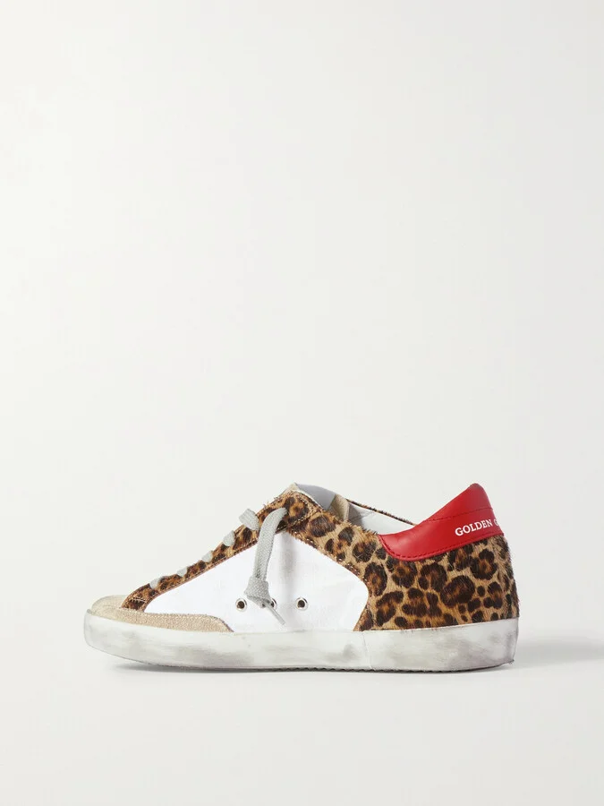 Golden Goose - Superstar Distressed Leopard-print Calf Hair, Leather And Suede Sneakers - White - Image 3