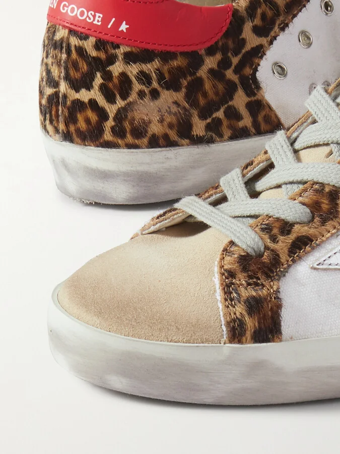 Golden Goose - Superstar Distressed Leopard-print Calf Hair, Leather And Suede Sneakers - White - Image 4