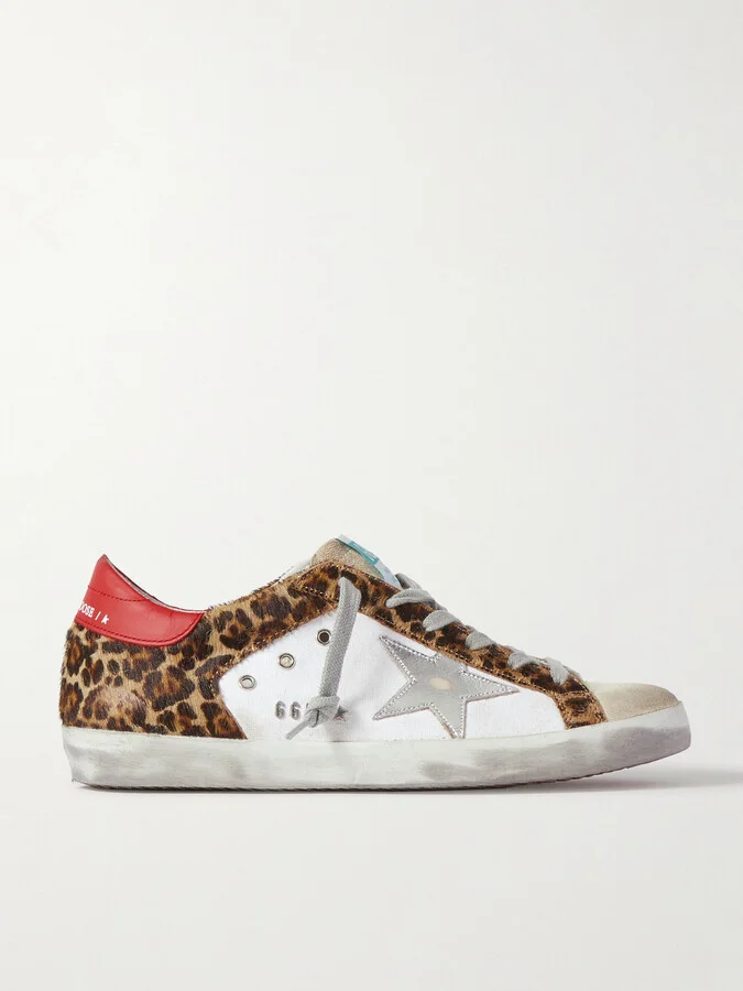 Golden Goose - Superstar Distressed Leopard-print Calf Hair, Leather And Suede Sneakers - White