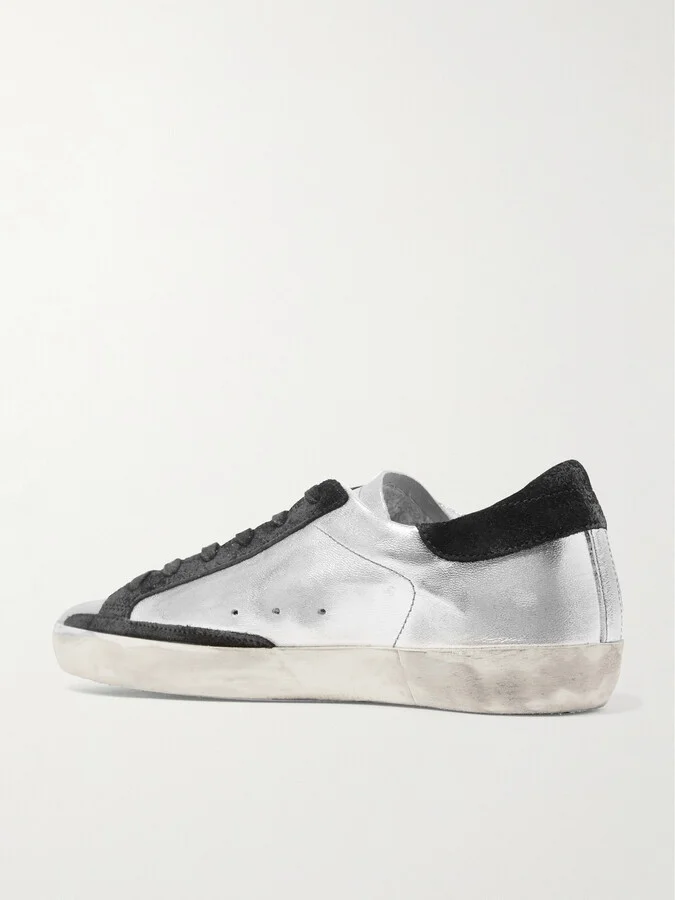 Golden Goose - Superstar Distressed Metallic Leather And Suede Sneakers - Silver - Image 3