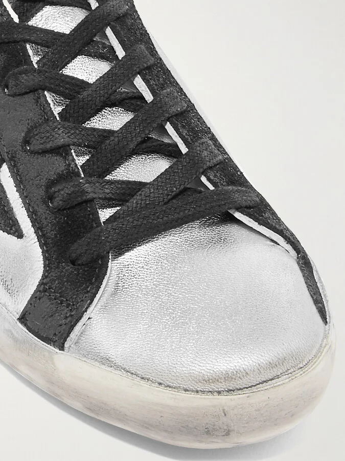Golden Goose - Superstar Distressed Metallic Leather And Suede Sneakers - Silver - Image 5