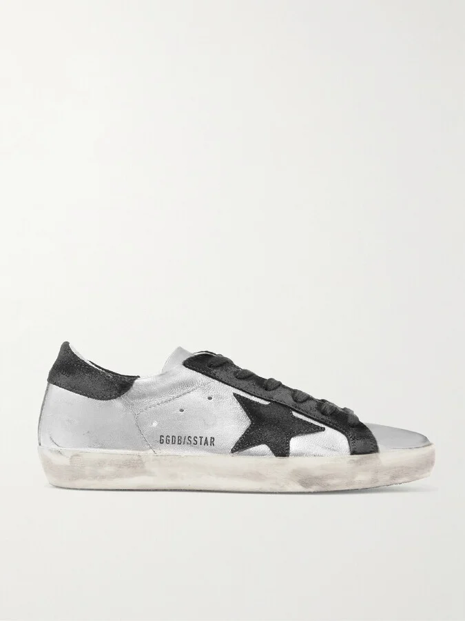 Golden Goose - Superstar Distressed Metallic Leather And Suede Sneakers - Silver