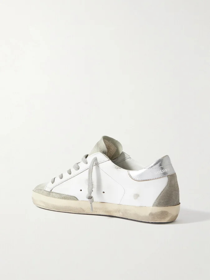 Golden Goose - Superstar Distressed Metallic Leather Sneakers - White - Image 3