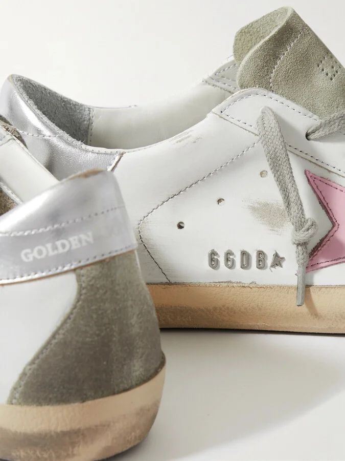 Golden Goose - Superstar Distressed Metallic Leather Sneakers - White - Image 4