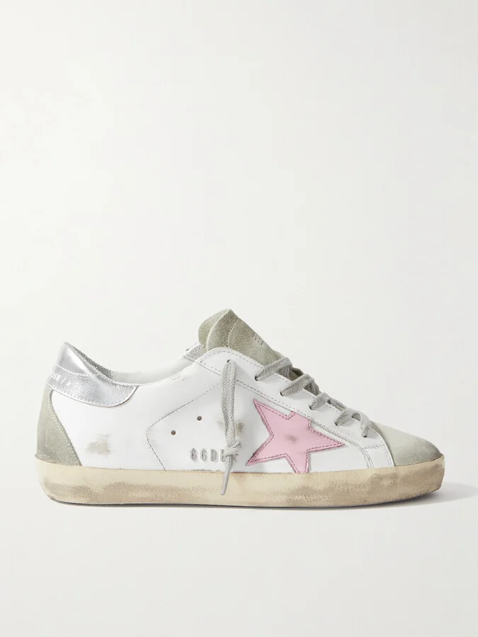 Golden Goose - Superstar Distressed Metallic Leather Sneakers - White