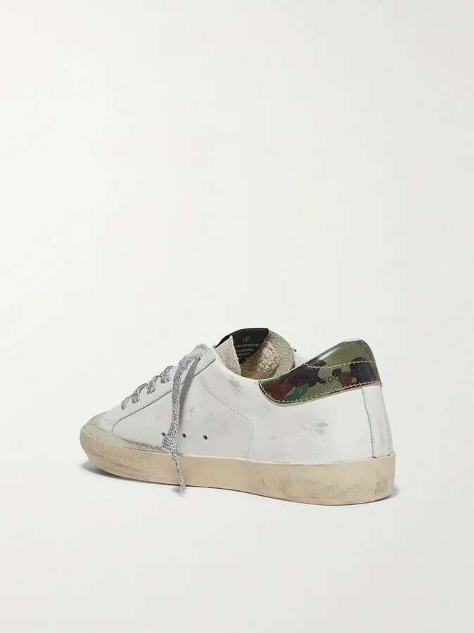 Golden Goose - Superstar Distressed Printed Leather And Suede Sneakers - White - Image 3