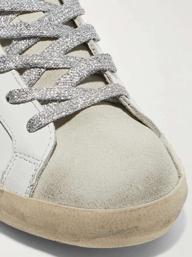 Golden Goose - Superstar Distressed Printed Leather And Suede Sneakers - White - Image 4