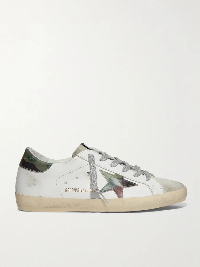 Golden Goose - Superstar Distressed Printed Leather And Suede Sneakers - White