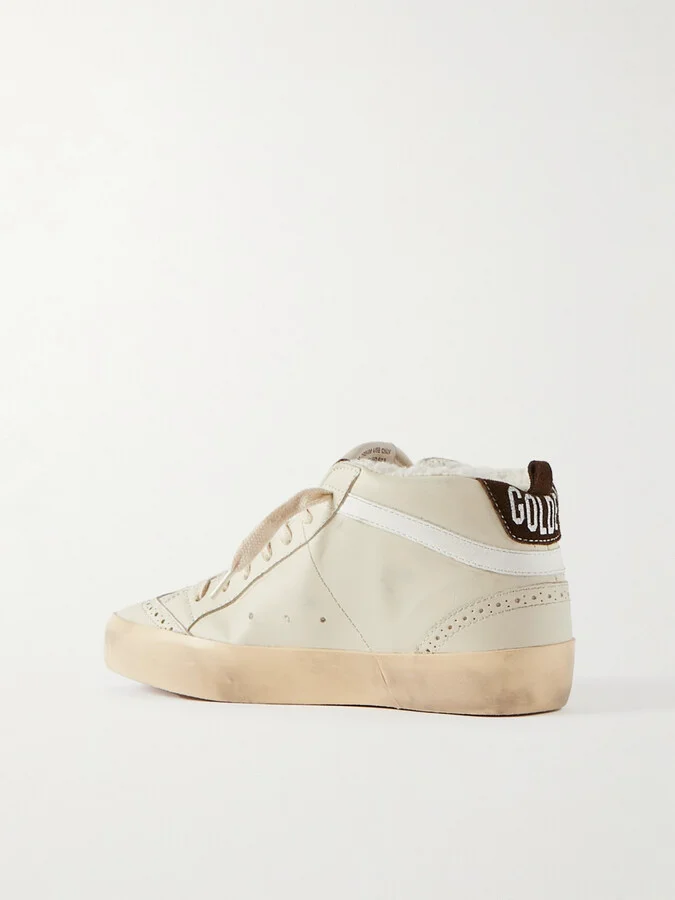 Golden Goose - Superstar Distressed Shearling-lined Rubber And Leather Sneakers - Ivory - Image 3