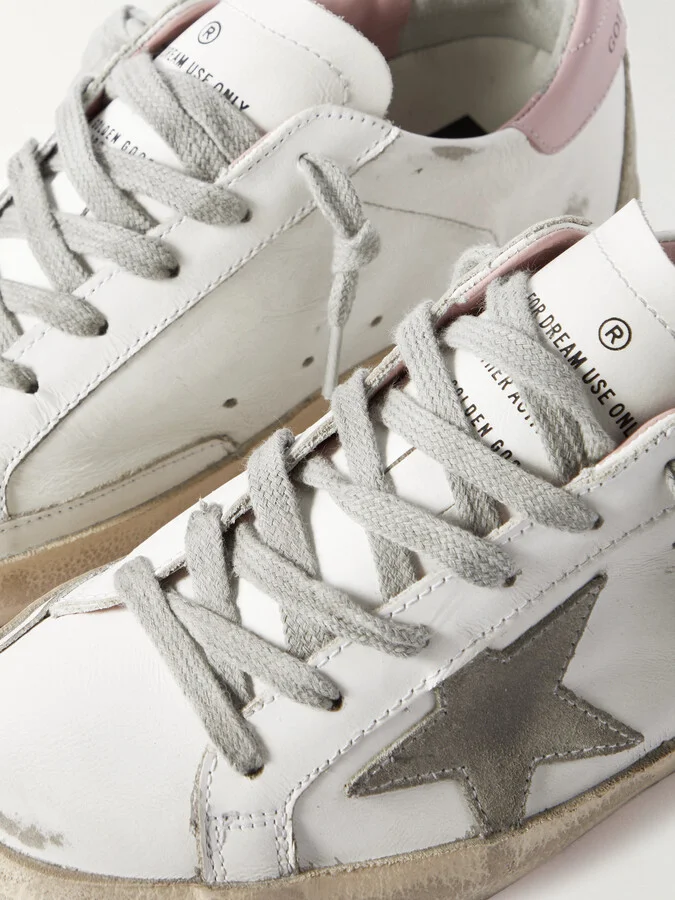 Golden Goose - Superstar Distressed Suede-trimmed Leather Sneakers - White - Image 4
