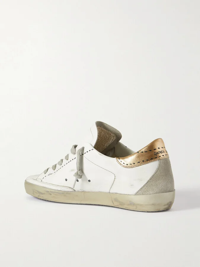 Golden Goose - Superstar Distressed Suede-trimmed Printed Leather Sneakers - White - Image 3