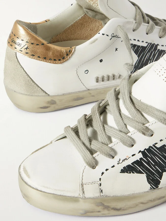 Golden Goose - Superstar Distressed Suede-trimmed Printed Leather Sneakers - White - Image 4