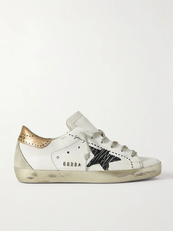Golden Goose - Superstar Distressed Suede-trimmed Printed Leather Sneakers - White