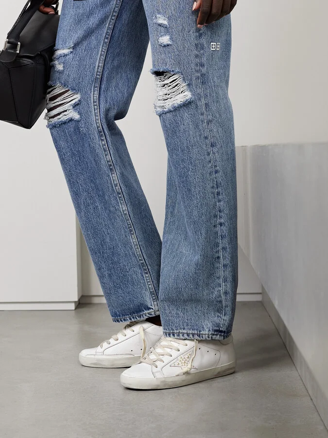 Golden Goose - Superstar Faux Pearl-embellished Distressed Leather Sneakers - White - Image 2