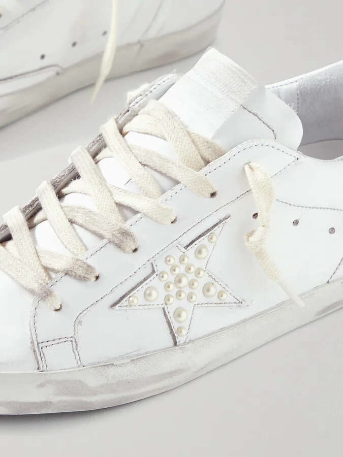 Golden Goose - Superstar Faux Pearl-embellished Distressed Leather Sneakers - White - Image 4