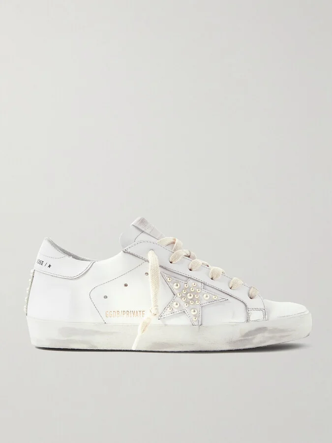 Golden Goose - Superstar Faux Pearl-embellished Distressed Leather Sneakers - White
