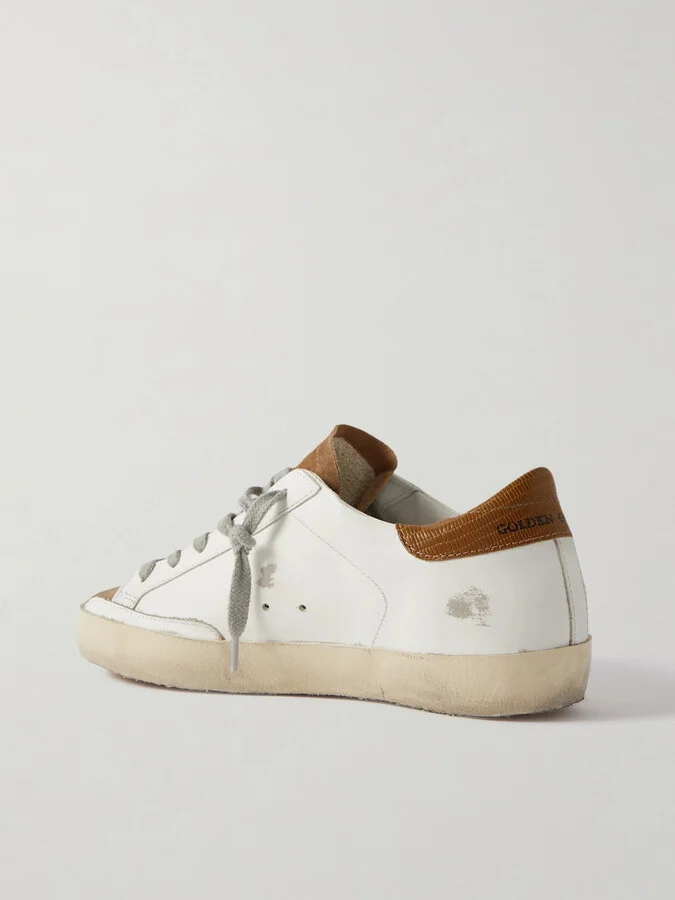 Golden Goose - Superstar Glittered Distressed Leather And Suede Sneakers - White - Image 3
