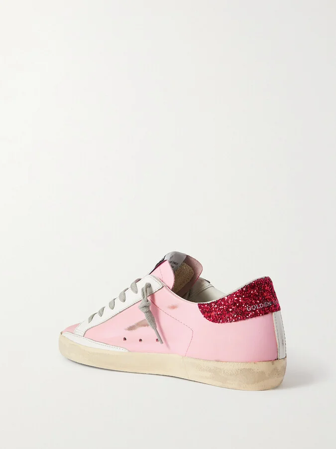 Golden Goose - Superstar Glittered Distressed Leather Sneakers - Pink - Image 3