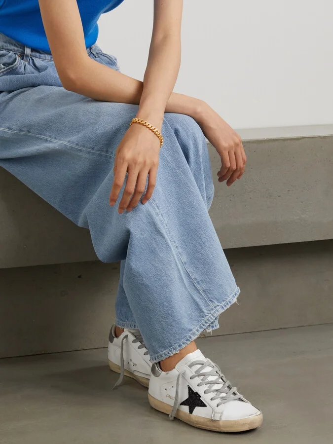 Golden Goose - Superstar Glittered Distressed Leather Sneakers - White - Image 2