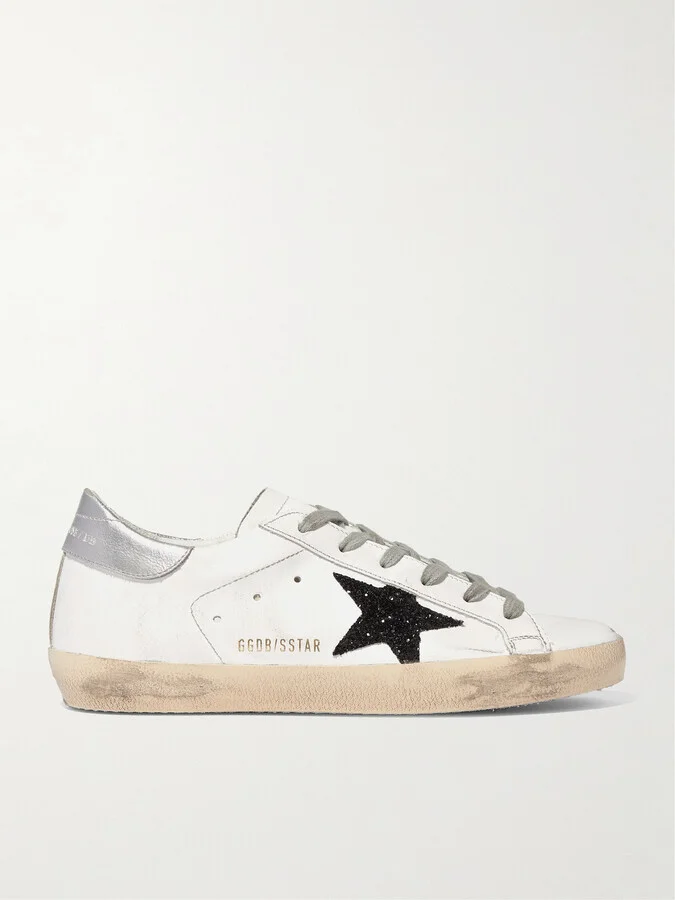 Golden Goose - Superstar Glittered Distressed Leather Sneakers - White