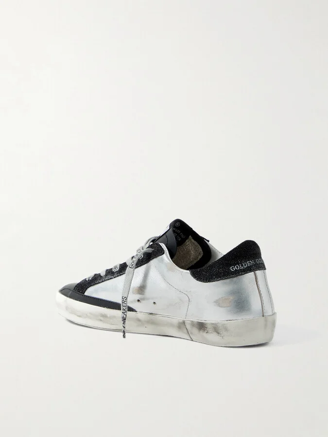 Golden Goose - Superstar Metallic Distressed Leather And Suede Sneakers - White - Image 3