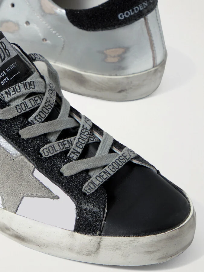Golden Goose - Superstar Metallic Distressed Leather And Suede Sneakers - White - Image 4