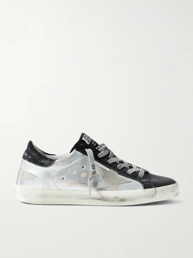 Golden Goose - Superstar Metallic Distressed Leather And Suede Sneakers - White