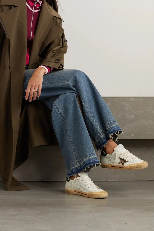 Golden Goose - Superstar Penstar Distressed Leather, Leopard-print-trimmed Rubber Sneakers - White - Image 2