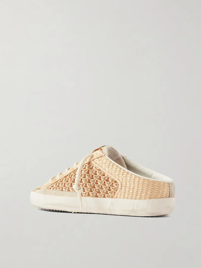 Golden Goose - Superstar Sabot Distressed Leather-trimmed Raffia Slip-on Sneakers - Neutrals - Image 3