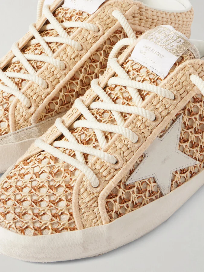 Golden Goose - Superstar Sabot Distressed Leather-trimmed Raffia Slip-on Sneakers - Neutrals - Image 4