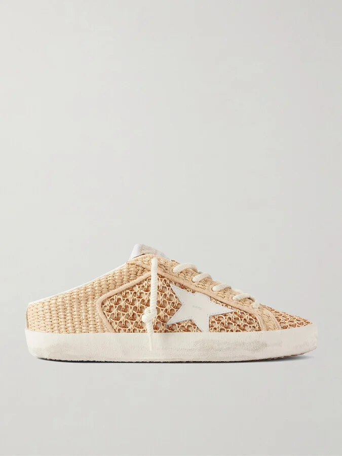 Golden Goose - Superstar Sabot Distressed Leather-trimmed Raffia Slip-on Sneakers - Neutrals