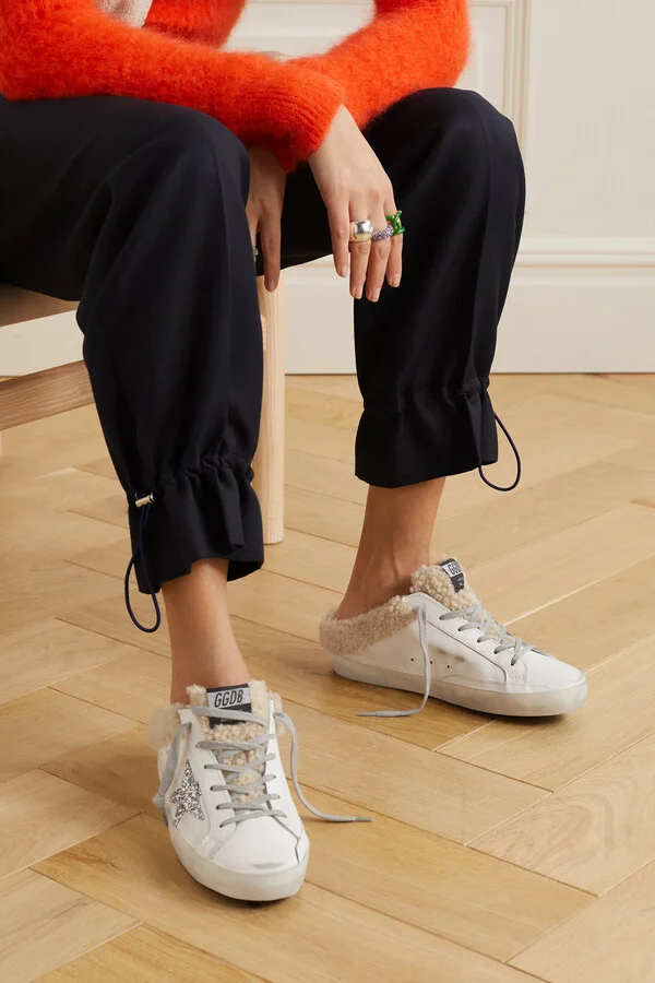 Golden Goose - Superstar Sabot Shearling-lined Distressed Glittered Leather Slip-on Sneakers - White - Image 2