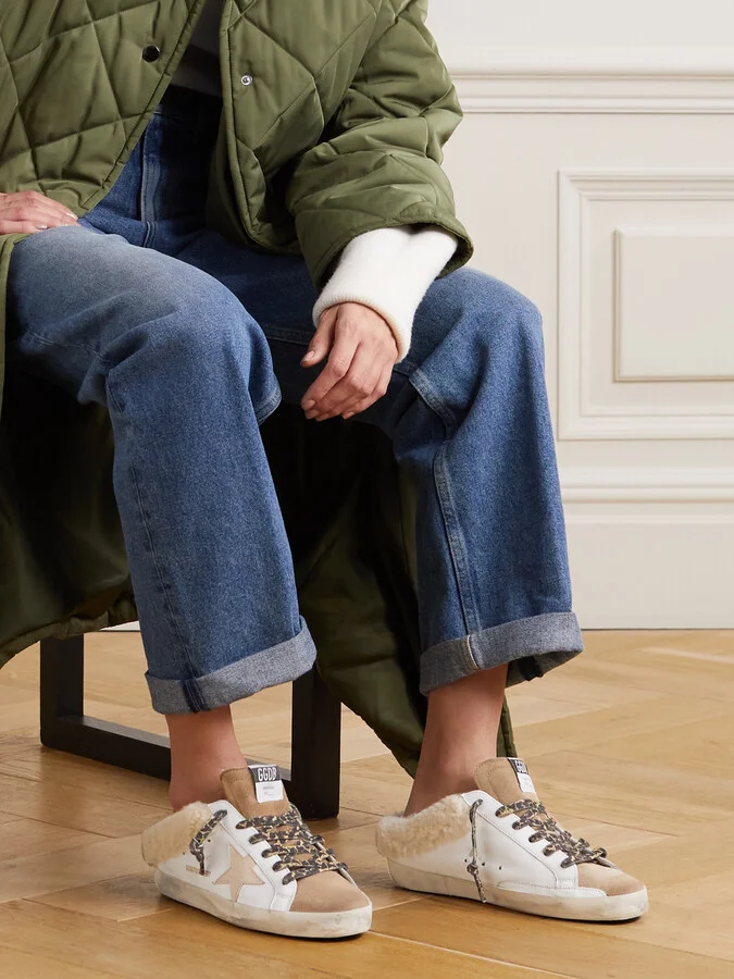 Golden Goose - Superstar Sabot Shearling-lined Distressed Leather And Suede Slip-on Sneakers - White - Image 2