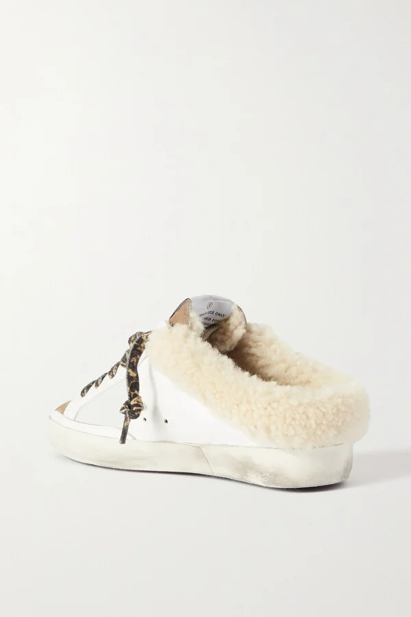 Golden Goose - Superstar Sabot Shearling-lined Distressed Leather And Suede Slip-on Sneakers - White - Image 3