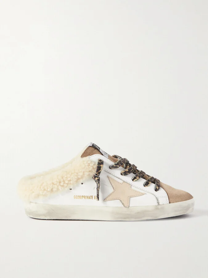 Golden Goose - Superstar Sabot Shearling-lined Distressed Leather And Suede Slip-on Sneakers - White