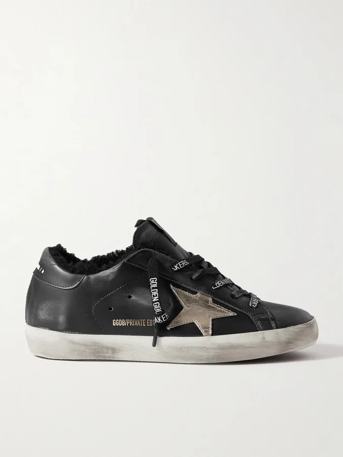 Golden Goose - Superstar Shearling-lined Distressed Leather Sneakers - Black