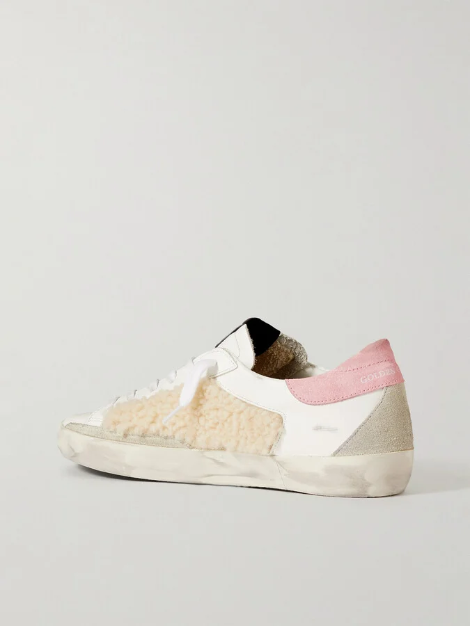 Golden Goose - Superstar Shearling-trimmed Distressed Leather And Suede Sneakers - White - Image 3