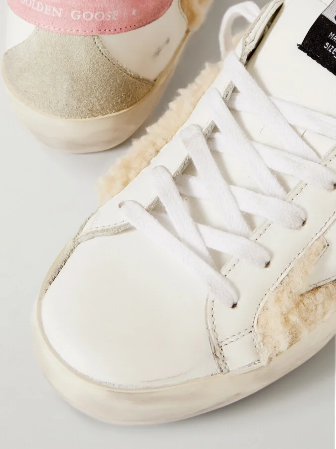 Golden Goose - Superstar Shearling-trimmed Distressed Leather And Suede Sneakers - White - Image 4
